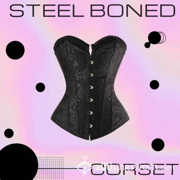 Part Steel Boned Corset With Clasp Front And Lace Up Back!