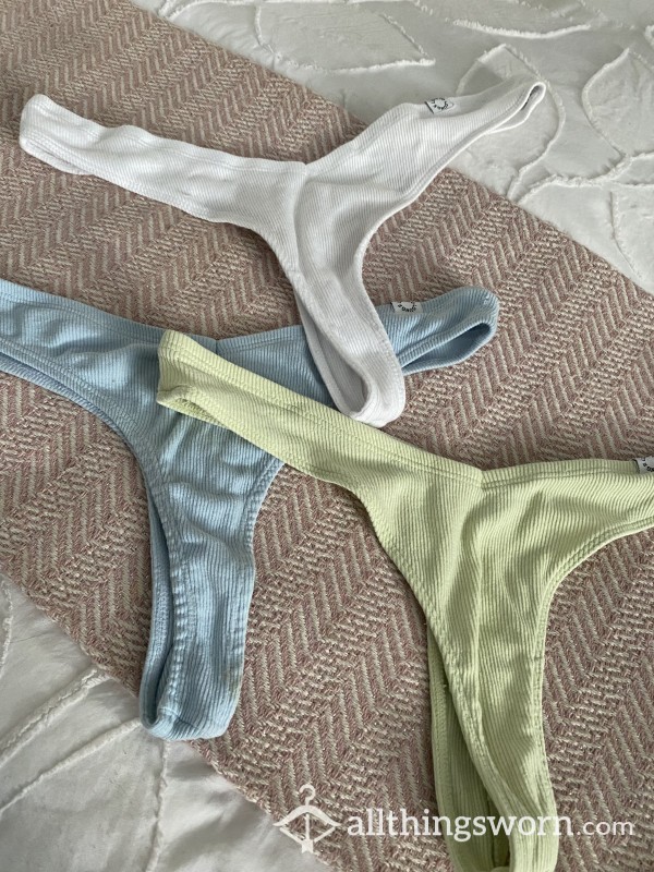 Pastel Cotton Fine Ribbed Thongs