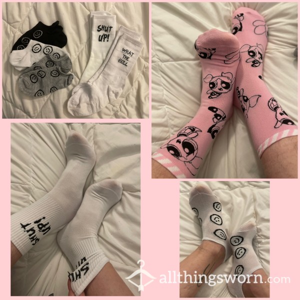 ⚰️🖤 Pastel Goth Sock Haul - 48hrs - No Shows And Crews - Smiley, Mean Girl, Power Puff - Vac Sealed 🖤⚰️