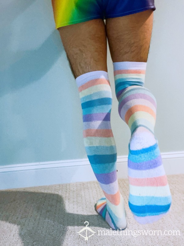 Pastel Rainbow Knee High Socks Hot Topic Rare