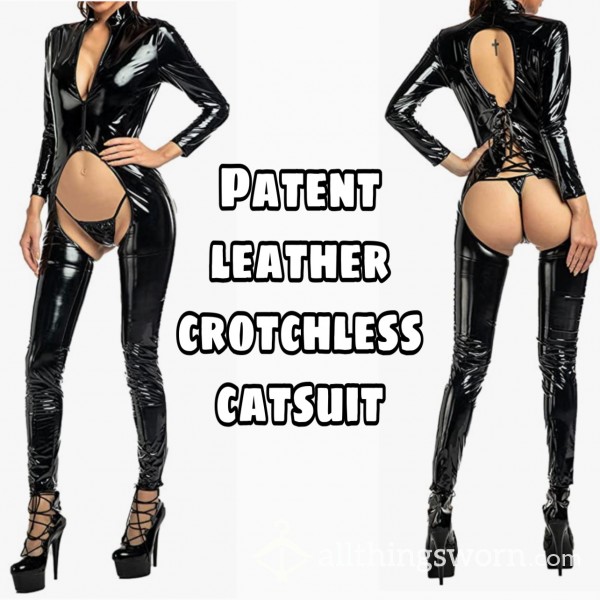 Patent Leather Crotchless Catsuit