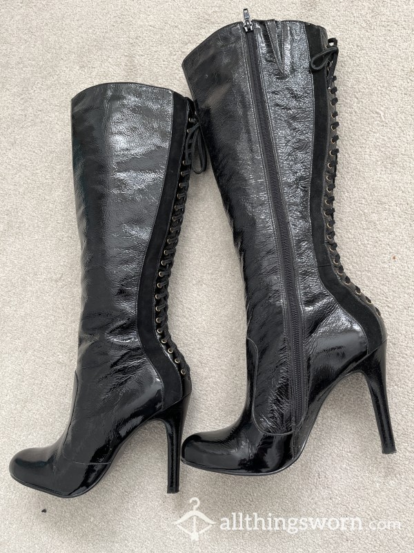 Patent Stiletto Lace Up Boots