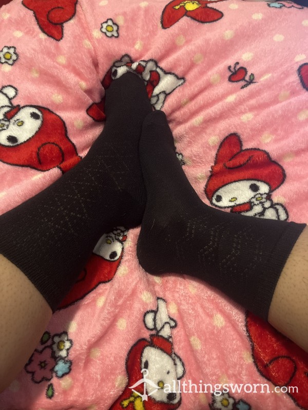Patterned Black Thin Socks