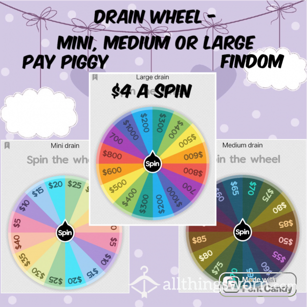 Pay Piggy Drain Spin Wheel - Mini, Medium, Large - Findom