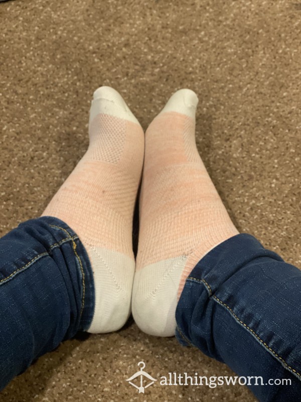 Peach And White Ankle Socks
