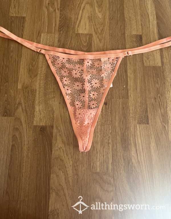 Peach Flowery Lace G String Thong