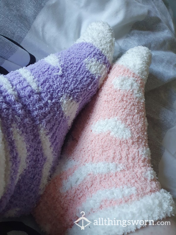 Peach Pink And Purple Fluffy Socks