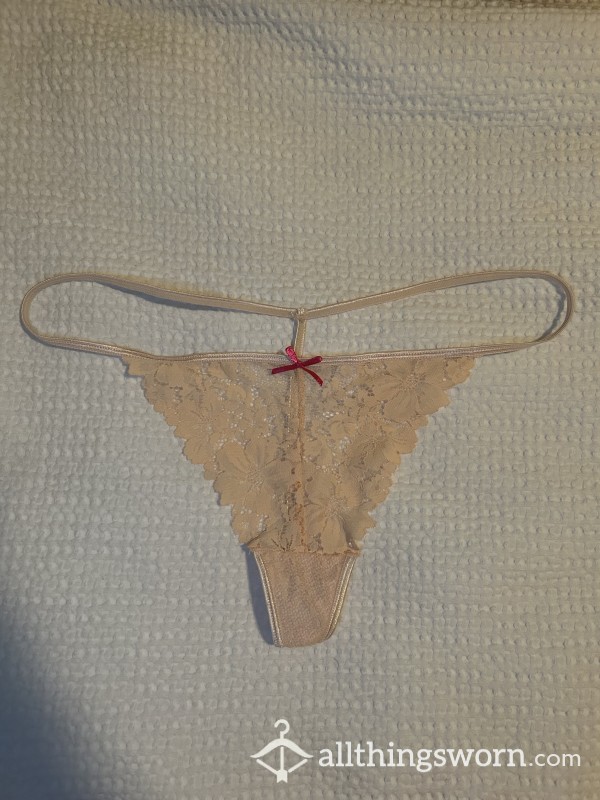 Peach Tan G String With Pink Bow Panties