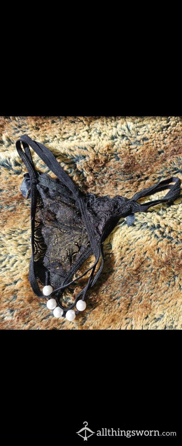 Pearl Pleasurable Kinky Masturbating Panties Black Lace Thong Womens Size Small Japanese Asian Underwear