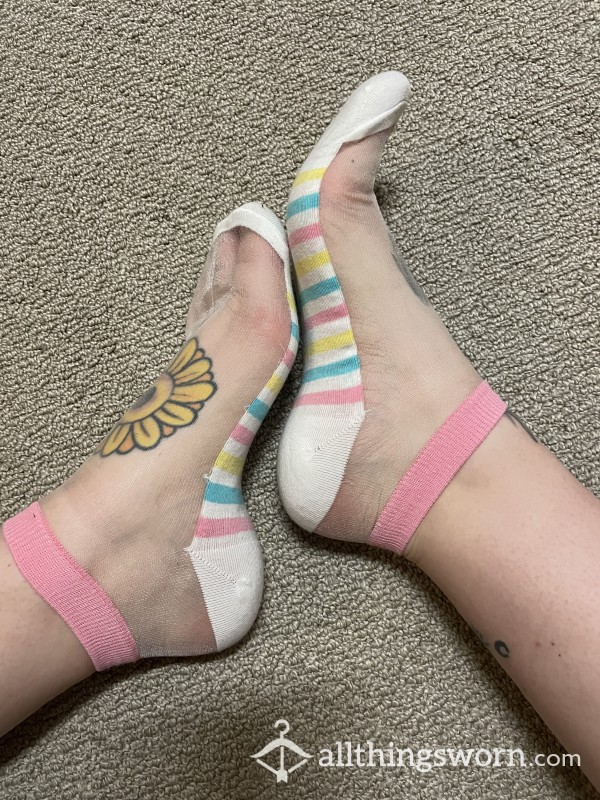 Peekaboo Stripe Ankle Socks- Worn