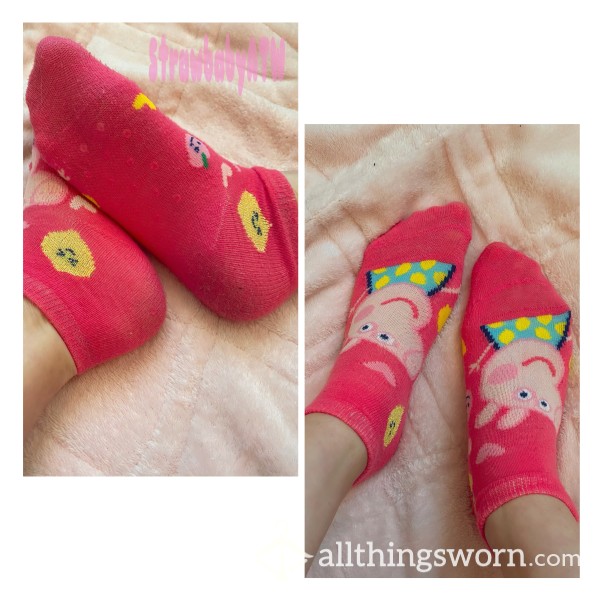 Peppa Pig Pink Ankle Socks | Cute Socks | Small Socks | Foot Fetish | Cute Feet | Rubber Grips On Bottom | DDLG
