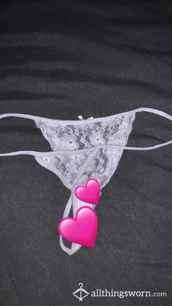 Petite Pussy Stained Grey Lacy Thong