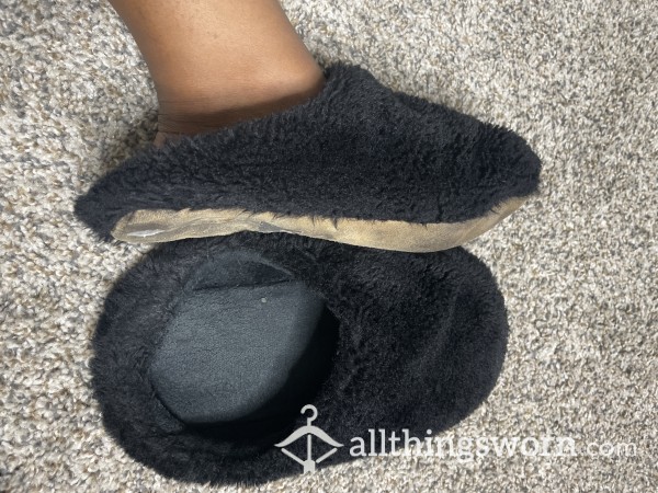 Goddess Ashton’s Black Furry Slippers (worn Weekly, US Size7)