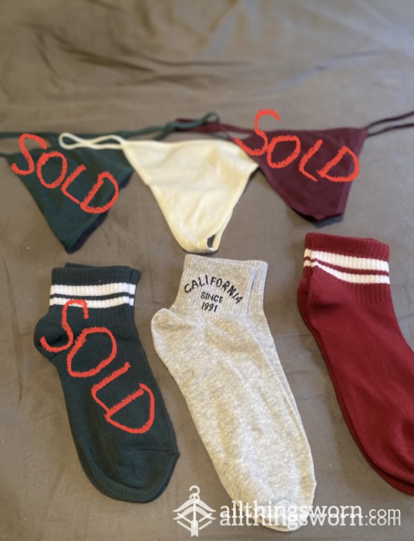 Pick Your Colour! Cotton Thong With A Pair Of Socks Included!💚🤍❤️
