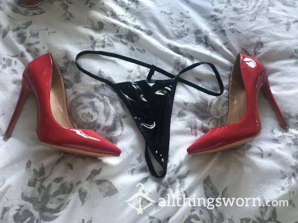 😈 Pics Of Me In My Leather Thong And High Patient Leather Red Stilettos
