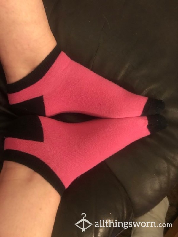 Old, Pink And Black Trainer Socks,