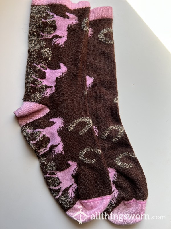 Pink And Brown Horse Socks