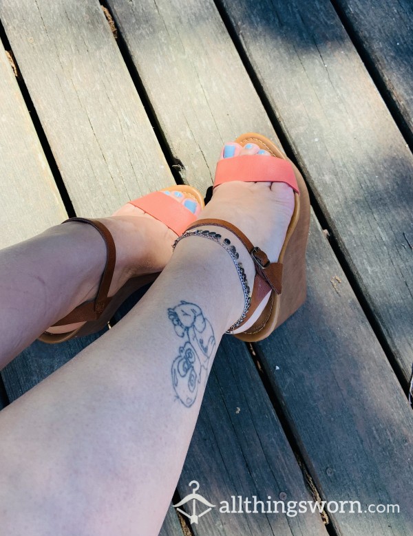 Pink And Brown Wedges Worn 2 Years