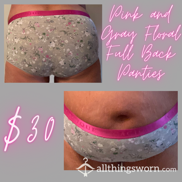 Pink And Gray Floral Full Back Panties