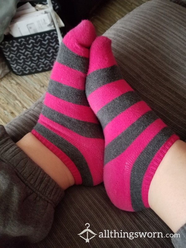 Pink And Grey Striped Socks 48 Hour Wear photo