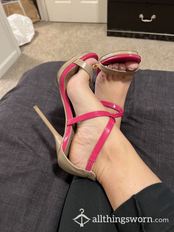 Pink And Nude Strappy Heels Worn