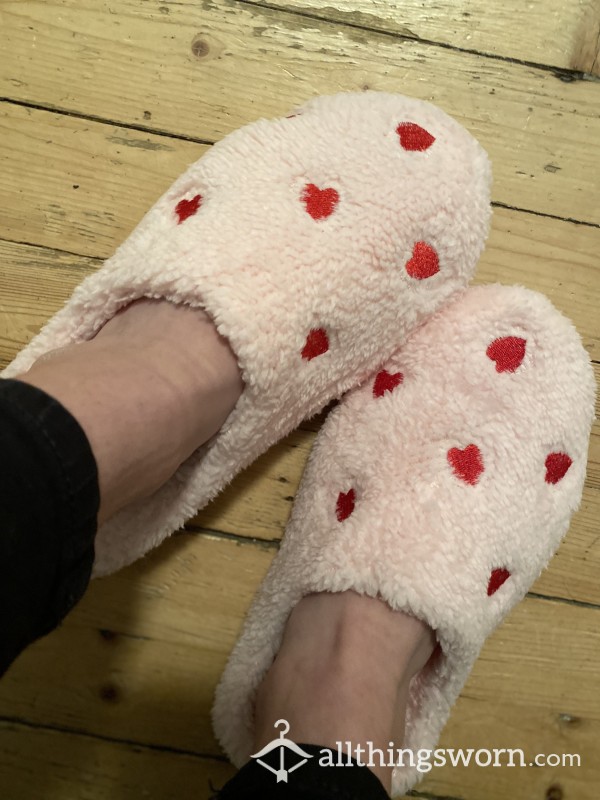 Pink And Red Hearts Slippers