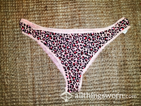 Pink And Red Leopard Lace Trim Brazilian Panties