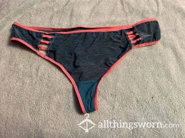 PINK AND TEAL THONG- WORN OR CLEAN