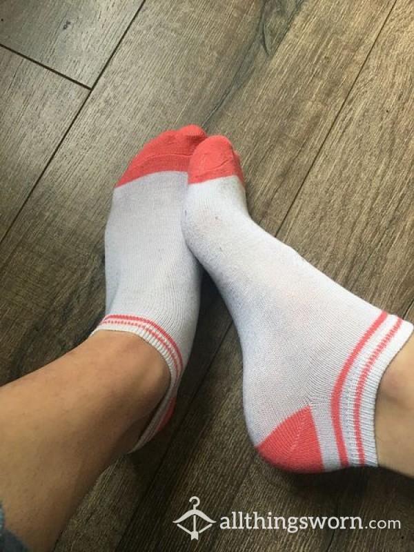 Pink And White Ankle Socks