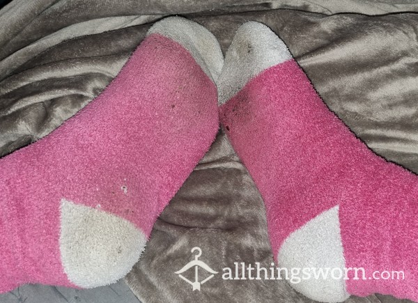 Pink And White Fluffy Socks