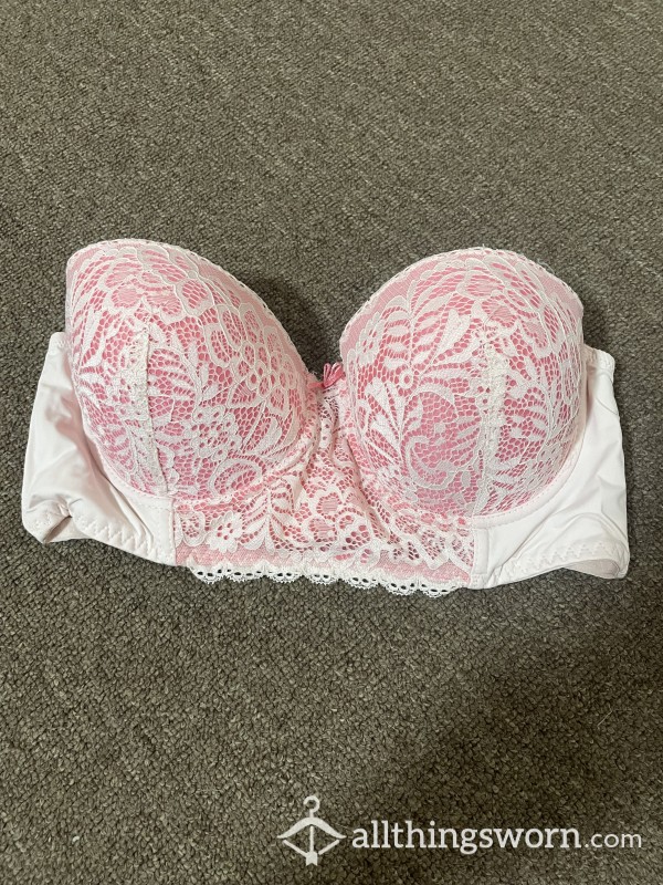 Pink And White Lace Bra
