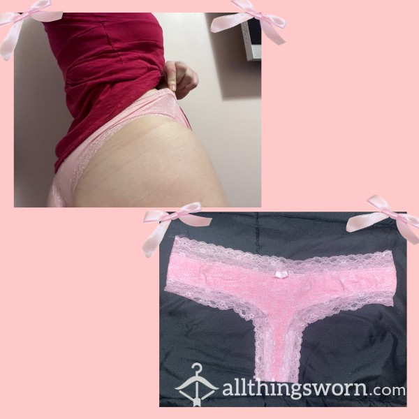 PINK AND WHITE LACE THONG 🎀💝- WORN FOR 24 HOURS