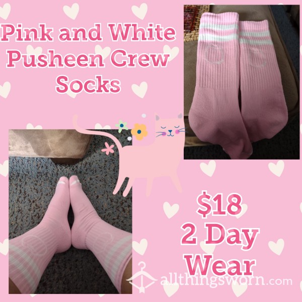 Pink And White Pusheen Cat Socks