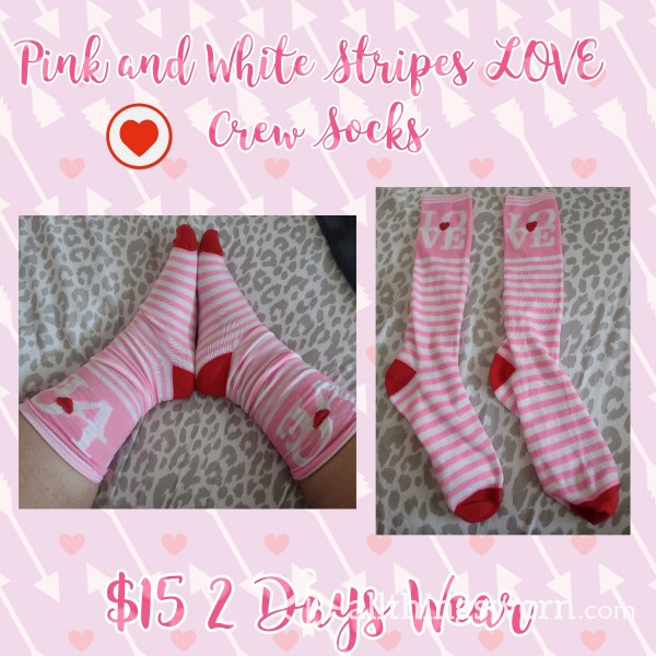 Pink And White Striped Love ♥️ Crew Socks