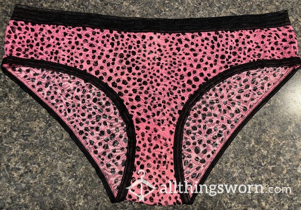 Pink Animal Print Lacy Panties Washed And Ready For 24+ Hour Wear!