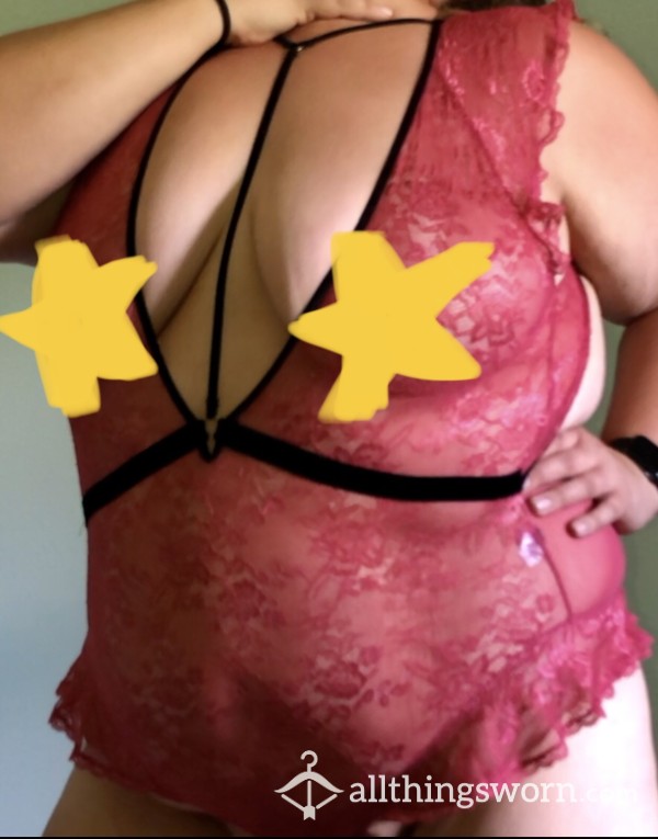 Pink Backless Lace Lingerie BBW