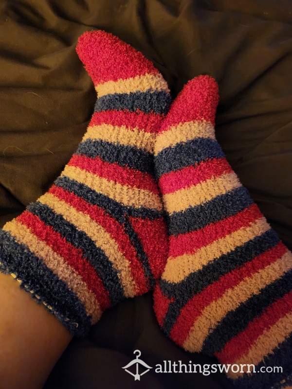 💕 Pink, Blue And White Striped Fuzzy Socks -- 1 Week Wear 💕