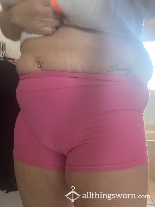 Pink Booty Shorts Worn With No Panties