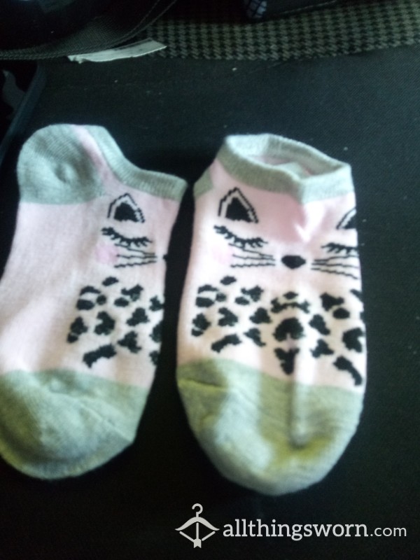 Pink Cheetah Print Cat Ankle Socks
