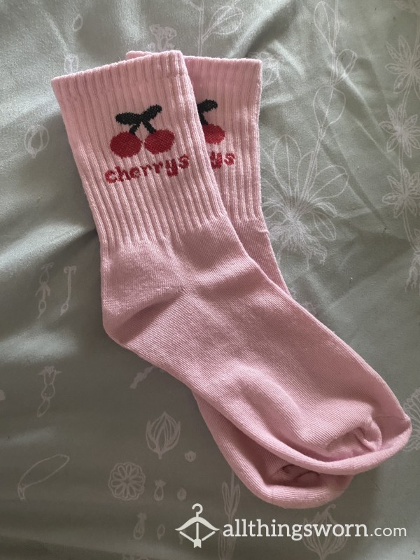 Pink Cherries Crew Length Socks
