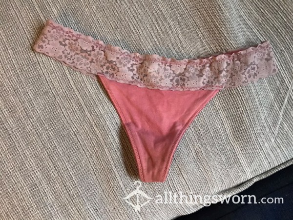 Pink Cotton And Lace Thong