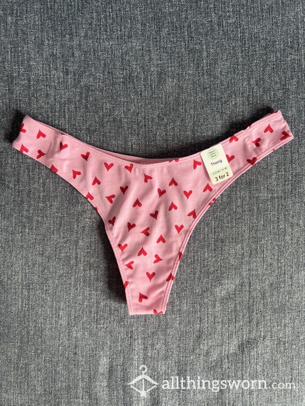Pink Cotton Thong With Hearts