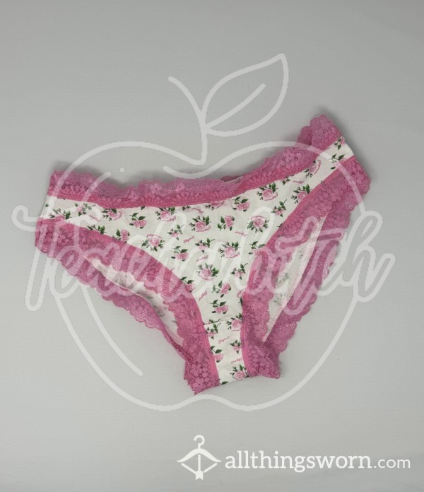 Pink Ditsy Floral Lace Trim Panties (M)