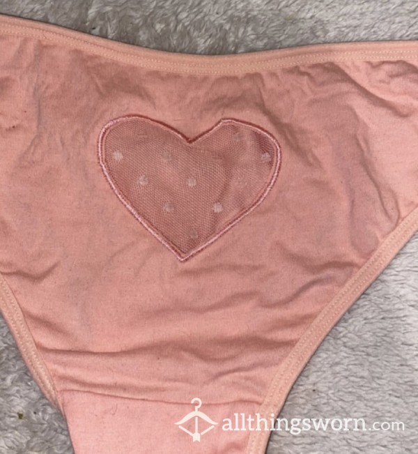 🎀 Pink Heart Patch Panties ♡ 48hr Wear ♡ + Free 1 Min Video & Update Pics