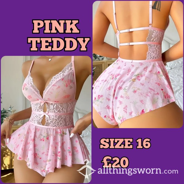 PINK Floral Print Slip Lacy Teddy, Backless  Size 16 🩱