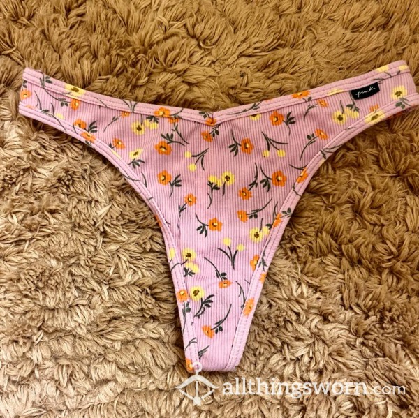 Pink Floral Thong - Ready To Be Worn By Request 🌸