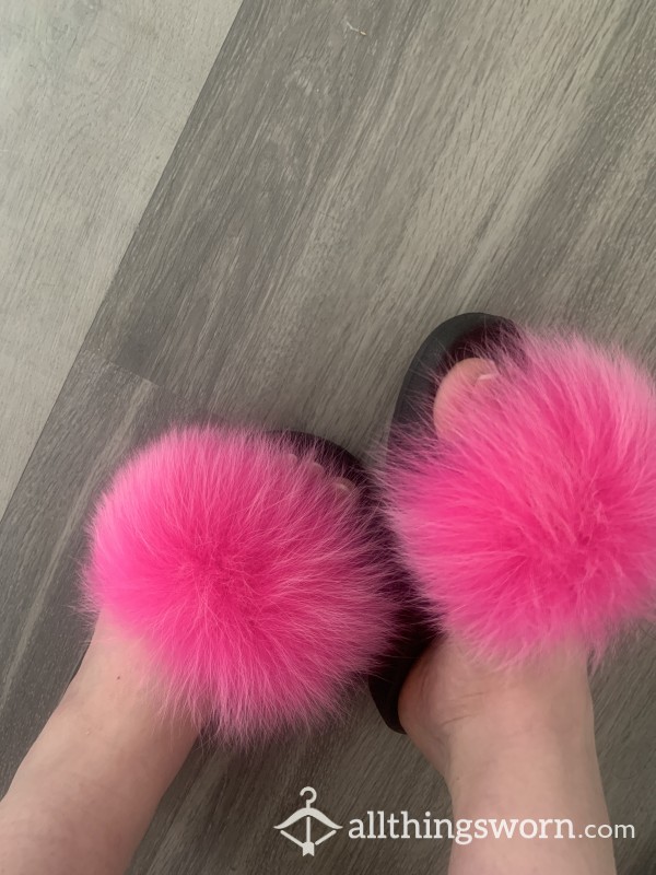 Pink Fluffy Slide On Sandals