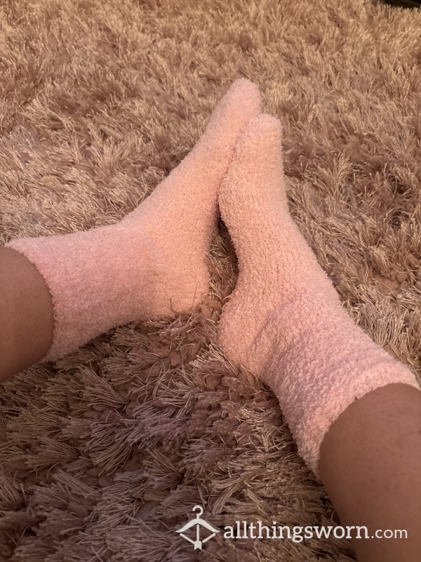 Worn Pink Fluffy Socks