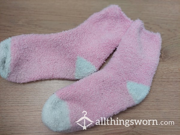 Pink Fuzzy Slipper Socks, Bed Socks, Fluffy Socks