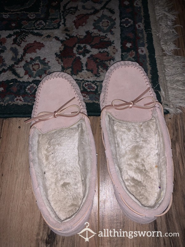 Pink Fuzzy Moccasins